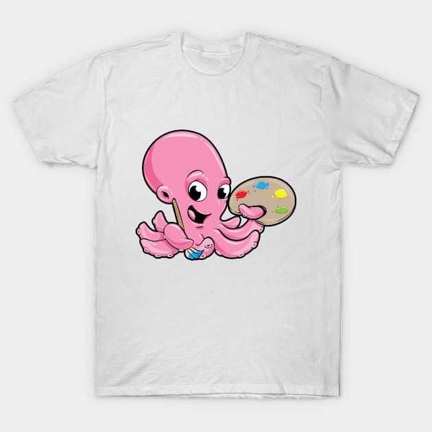 Octopus as Painter with Brush and Paints T-Shirt by Markus Schnabel